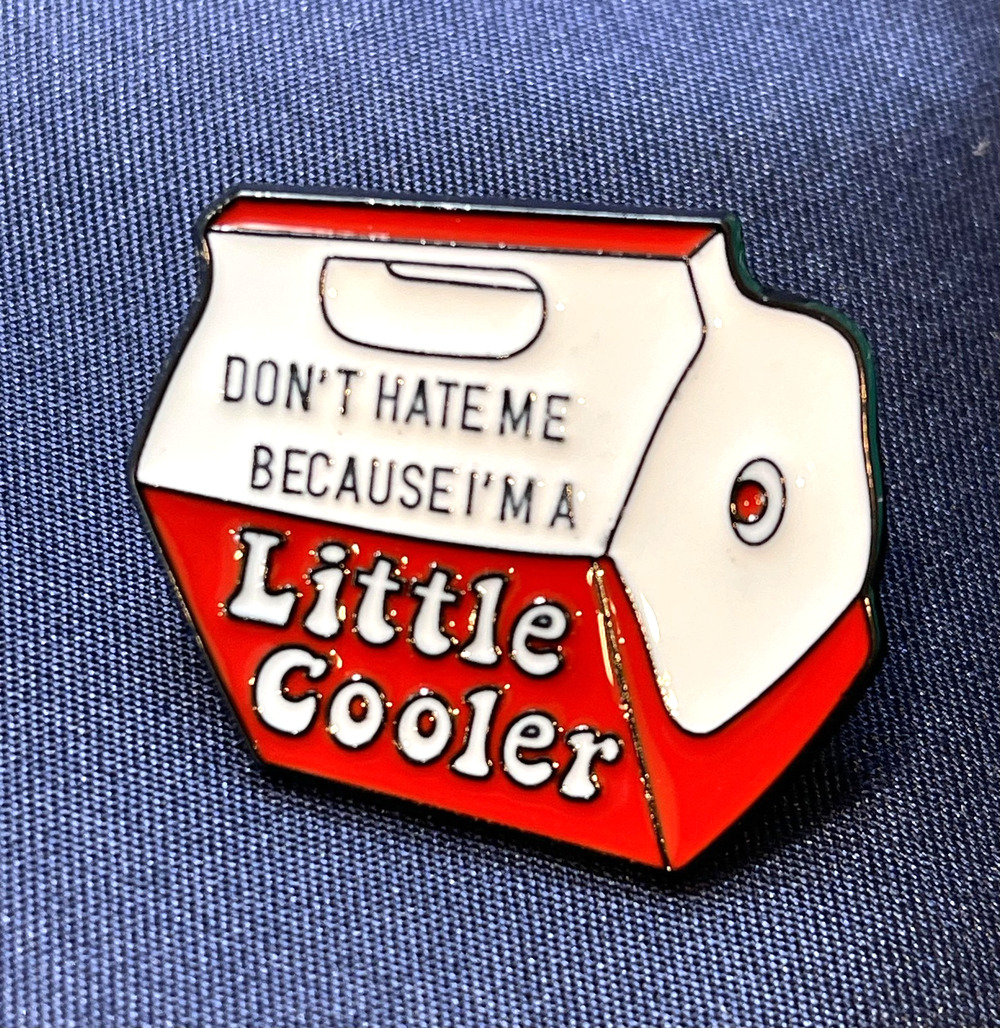 NWOT Red Enamel Cooler Lapel Pin Brooch Food & Drink Work Lunch Picnic